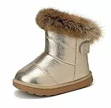 KVbabby Bambine e Ragazze Carino Stivali da Neve Morbide Fodera Calda Stivali Scarpe di Cotone Piatto Pelliccia Stivali,Oro,28 EU = Produttore 29