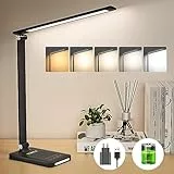 Lampada da Tavolo, o da Scrivania con 2000mAh Batteria, Senza Fili, 5 Modalità di Luce x 10 Livelli di Luminosità, USB Lampada a Led, Timer 30/60min