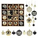 Hileyu 52 PCS Palla di Natale a Maglia Nero e Oro Albero di Natale Decorazione Set Durevole Palle di Natale per Interni Forniture Creative di Natale Palline di Natale Appese Ornamento