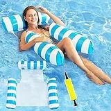 Ambolio Letto Galleggiante Amaca Galleggiante Gonfiabile 4 in 1 Amaca Piscina Gonfiabili Galleggiante Sdraio per Giochi Estivi Piscina e Beach Party per Adulti e Bambini (Blu Striata)