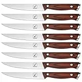 imarku Set coltelli da bistecca, 8 pezzi coltelli da tavola, coltelli seghettati carne in acciaio inox tedesco con manico in legno di pakka forma ergonomica, con confezione regalo