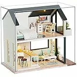 CUTEBEE Miniatura casa delle Bambole con mobili, Fai da Te Kit di Dollhouse di Legno Oltre a Prova di Polvere e Il Movimento della Musica