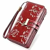 LUROON Portafoglio Donna Lunga, Portafogli da donna in vera pelle, multifunzione, con cerniera, grande capacità con RFID, 24 Slot per Carte di Credito Pochette Portafoglio Donna (Rosso)