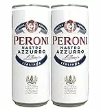 Peroni Nastro Azzurro, Pack con 2 Birre in Lattina da 33cl, Birra Premium Lager a Bassa Fermentazione, Gusto Secco e Rinfrescante, Gradazione Alcolica 5% Vol