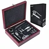 GWCLEO Cavatappi, Lusso Apribottiglie a Leva con Scatola Regalo, Set di Accessori da Vino con Taglia Capsule,Tappi e Aeratore Versatori ,Salvagoccia,Termometri,Pompa a Vuoto