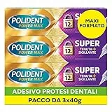 Polident Super Tenuta + Sigillante, Adesivo per Protesi Dentale, 12 Ore di Tenuta Giornaliera,  Gusto Neutro, Pacco 3x40g