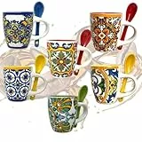 NAMAI Set 6 Tazzine Caffe Particolari con Cucchiaino - Porcellana - Adatto Alla Lavastoviglie e Microonde - Tazzine Caffe Moderne - Set Tazzine Caffè - Tazzine Caffe Colorate (SET 6 TAZZE)
