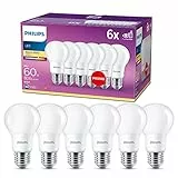 PHILIPS Lampadina LED Goccia, Equivalente a 60 W, Attacco E27, Luce Bianca Calda, non Dimmerabile, Goccia, 6 Unità (Confezione da 1)