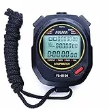 PULIVIA Cronometro Sportivo,Cronometro Digitale con Memoria a 100 Giri,Timer Conto alla Rovescia Calendario 12/24 Ore con Sveglia, Display Widescreen a 3 Righe Cronometro(Nero)