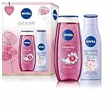 NIVEA Love & Care, set regalo, confezione regalo con prodotti per la cura della pelle, set di cura con gel doccia Waterlily & Oil e lozione per la cura dei fiori di mandorle