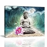 Piy Painting Stampe su Canvas Figura di Buddha Immagine Su Tela Fiore di Loto Rosa Quadro su Tela Quadro Immagini con Cornice Moderni Murale Fotografia Grafica Regalo di Anniversario Natale 30x40cm