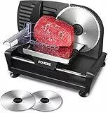 Affettatrice Elettrica da Casa, FOHERE 200W Affettatrice Professionale con 2 Lame in Acciaio Inossidabile, Affettatrice con Spessore Regolabile 0-15 mm per Salumi,Prosciutto e Verdure, Nero