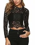 Camicia Donna Pizzo Elegante Maglietta Donna Manica Corta Maglia Trasparente Donna Top Sexy Donna Bluse Donna Lunga/Corte Cerniera Posteriore