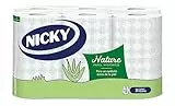 Nicky Nature - Carta igienica, confezione da 12 rotoli, 170 fogli a 3 strati, arricchita con lozione all'aloe vera, confortevole e morbida con la pelle, imballaggio riciclabile, cellulosa pura al