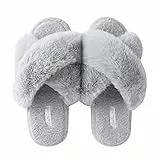 Pantofole Donna Invernali Peluche Ciabatte da Casa Lacci Incrociati Comodo Grigio 40/41 EU