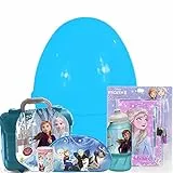 Aurora Store Uovo di Pasqua sorpresa per bambina Kit disegno Frozen, Minnie, Principesse h. 40cm Diametro 30cm da 55 pz. con 10 prodotti diversi pastelli matite timbri idea regalo pasqualone (Frozen)