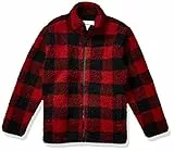 Amazon Essentials Giacca con Cerniera Integrale in Pile Foderata in Sherpa Bambini e Ragazzi, Rosso Buffalo Check Ampio, 5 Anni