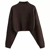 ZAFUL - Maglione da donna a collo alto, a maniche lunghe, corto, felpa A-marrone scuro. M
