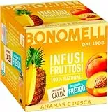 Bonomelli Infusi Fruttosi, Ananas e Pesca, Confezione da 12 Filtri, Gusto Dolce e Vellutato, Infusione a Caldo e a Freddo, Ingredienti 100% Naturali