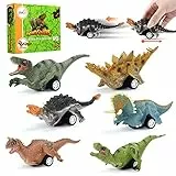 Lihao, set da 6 pezzi con dinosauro per auto, con funzione di attrito animale, giocattolo per auto e veicoli con dinosauro, T-Rex Pull Back regalo per bambini e ragazze