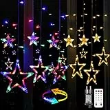 Quntis 138 LED Tenda Luminosa con 12 Stelle 2M Luci Natale 11 Modalità IP44 Catene Luminose Esterno Interno Lucine Bianche Calde a 4 Colori Luce Decorative per Finestra Giardino Casa Festa Matrimonio