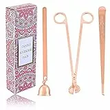 Lpraer, set di 3 accessori per candele, con taglia-stoppino, spegnitoio per candele e stoppino in acciaio inox, set per la casa, matrimoni e feste (oro rosa)