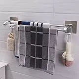 Doppia Asta per Asciugamano da Bagno Senza Perforazione, Portasciugamani Doppio in Alluminio, Autoadesivo, per Bagno, Porta Doccia, Cucina, 43 cm
