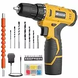 FADAKWALT 12V Trapano Avvitatore a Batteria, Avvitatore Elettrico Kit, Mandrino Senza Chiave da 3/8' Pollici, Cacciavite Elettrico Giallastro, 21+1 Impostazioni di Coppia con Batteria e Caricabatterie