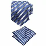 BomGuard Cravatta da uomo fazzoletto da taschino, 6 cm, motivo Paisley a pois e a righe, Genziana blu a righe, Taglia unica