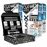 BlanX O3X Black Oxygen Power Strisce Sbiancanti e Antimacchia Colore Nero Sottili Flessibili per Tutte le Arcate Dentali - 4 Confezioni da 10 Pezzi