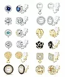 JeweBella 12 Paia Orecchini Clip Donna Ragazze Orecchini Senza Buco Set de Zircon Perle Fiore Orecchini Clip Anallergici Senza Nichel Orecchini a Clip Oro Argento
