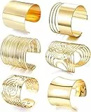 JeweBella 6 Pezzi Bracciale Donna Set Largo Aperti Regolabile Polsino Braccialetto a Spirale in Filo Oro/Argento Punk Bracciale Rigido Gioielli