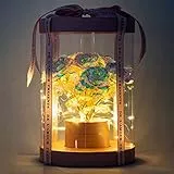 DE L'AMOUR PRESENTS Scatola con rose. Undici rose eterne dorate in una scatola con luci LED e orecchini. Rose eterne, Set Regalo, Bouquet per Donna, rose eterne Galaxy LED, regalo di compleanno