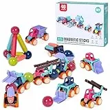 Eutionho Mattoncini magnetici da costruzione a partire da 3, 40 pezzi magnetici per auto giocattolo educativo per bambini, set di veicoli, regali per 4 5 6 jarhen ragazzi e ragazze