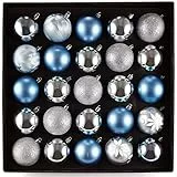 HEITMANN DECO Natale - Set di 25 Palline per Albero di Natale 5,5 cm - Decorazione Natalizia Blu Argento Lucido da Appendere - Palline di plastica per Albero di Natale