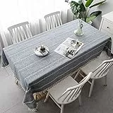 Pahajim Tovaglia Antimacchia Tovaglia Rettangolare Cotone Lino Tovaglie Tovaglia Lavabile Tassel Adatto per la Cucina, Natale, Decorazione Esterna del Giardino(Grigia,Rettangolo/Ovale,140x200cm)