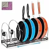 MASTERTOP Porta per Pentoles e Padelle Supporto Padelle a 7 Scompartis Regolabili per Utensili da Cucina, Organizer Multifunzione in Metallo per Pentole e Coperchio, Marrone