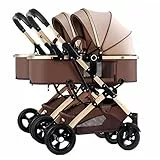 KITCISSL Passeggino Leggero Doppio Passeggini per Neonato, Passeggino Gemellare Neonato e Bambino, Carrozzine Bambole Reclinabile Carrozzina per Neonati Portatili con Zanzariera (Color : Bruin)