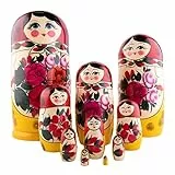 Heka Naturals Matrioske Russe, 10 Matrioske Tradizionali Stile Semyonov Rosso | Babushka in Legno Giocattolo Regalo, Realizzata a Mano in Russia | Semyonov Rosso , 10 Pezzi, 25 cm