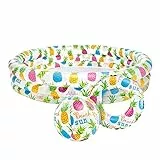 Intex-167438 Set Piscina Palla e Salvagente Ananas, Multicolore, 132x132x28 cm, 59469