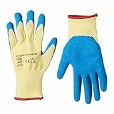 AmazonCommercial - Guanti da lavoro, in kevlar con rivestimento in lattice rugoso, resistenza al taglio di livello 3B, per meccanici, giardinieri, operai, taglia S, 1 paio, colore: giallo/blu