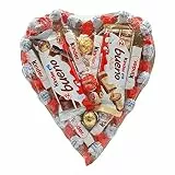 Cuore di Cioccolato con Kinder Bueno, Kinder Schoko-bons, Kinder Cioccolato e Cioccolatini Lindt. Regalo Originale per Coppie. [IAMI]