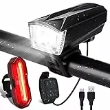Luci Bicicletta LED Ricaricabili USB Luci Bici con Cicalino Luce Bici Impermeabile IP65 Luci Bicicletta Anteriore e Posteriore Bici per Accessori MTB, Adulto Bici, Bambini Bicicletta