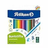 Pelikan Matite Colorate a Sezione Esagonale, Colori Intensi e Lavabili, Legno Certificato FSC, Ideali per la Scuola, per Bambini e Adulti, Astuccio 24 Matite Colori Assortiti