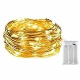 Dalugo Luci a stringa a LED, luci di fata a batteria 30 LED bianchi caldi su filo d'argento per camera da letto, feste, matrimoni