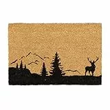 Relaxdays Zerbino in Fibra di Cocco, Tappetino con Cervo e Alberi, Stuoino per Porta di Casa, 60x 40 cm, Legno Naturale, Fibre, PVC, 1 pz