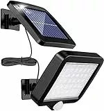 MPJ Lampade solari per esterni, 56 LED lampada solare per esterni, con sensore di movimento, IP65, impermeabile, angolo di illuminazione di 120°, lampada solare da parete per giardino con 5m cavo