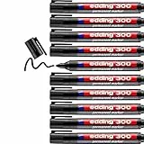 edding 300 Marcatore Permanente, Nero, 10Pz, Punta Tonda 1.5-3 Mm, Penne Impermeabili, ad Asciugatura Rapida e Senza Sbavature, per Cartone, Plastica, Vetro, Legno, Metallo e Tessuto.
