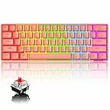 UrChoiceLtd Tastiera meccanica al 60% Tastiera Bluetooth 5.0 cablata/wireless Tastiera RGB arcobaleno retroilluminata a LED USB Type-C impermeabile Tastiera da gioco Tasti anti-ghosting (rossi)
