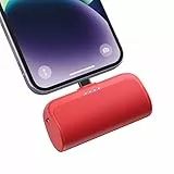 AXNEB Power Bank 5200mAh,18W PD 3A Ultra-piccolo& Ultra-compatto Caricatore Portatile USB C Ingressi&Uscite Mini Powerbank Batteria Esterna per iPhone 14/14 Plus/13/13 Pro Max/12/11/XR/X/8/7/6-Rosso